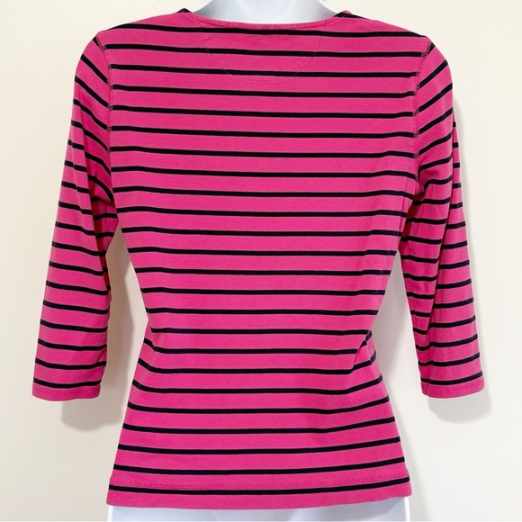 LAUREN Ralph Lauren Button Down Henley Blouse Pink Navy Blue Small - Picture 2 of 9